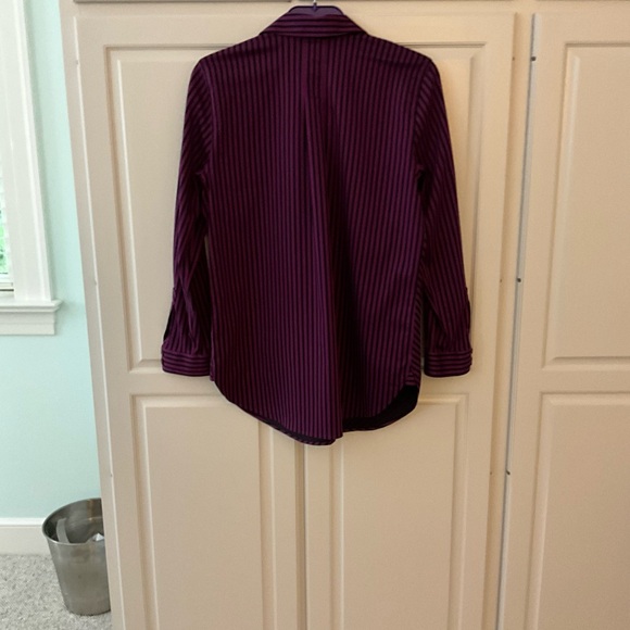 Chico’s Blue/Black and Purple Stripe Button  Down Long Sleeve Blouse Size-1 (12) - Picture 2 of 8